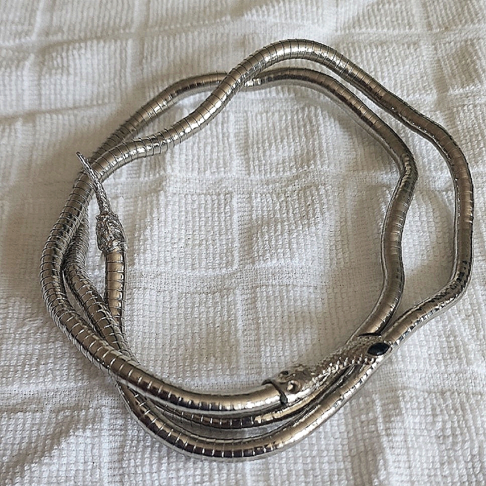 Snake necklace, snake belt, snake bracelet,adjustable silver t.Snake Eyes Black - Picture 2 of 9